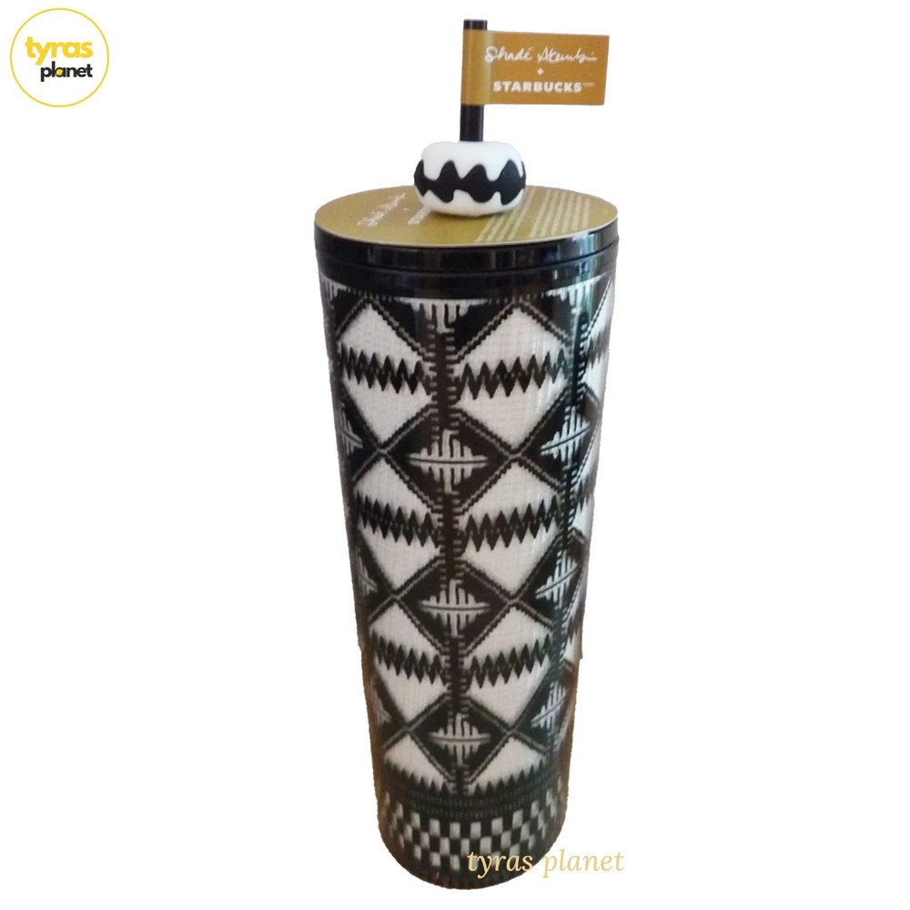 NEW - 2025 Starbucks Tumbler 24 Oz Shade Akanbi Black & White Silicone‎ Topper